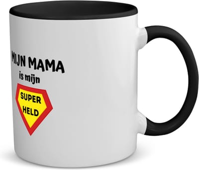 Akyol - mijn mama is mijn superheld koffiemok - theemok - zwart - Moeder - super mama - moeder cadeautjes - moederdag - verjaardag - geschenk - kado - 350 ML inhoud