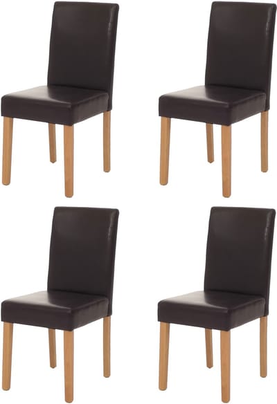 Set van 4 eetkamerstoelen / keukenstoelen Littau, MVG-gecertificeerd ~ kunstleer, bruin, lichte poten