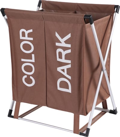 Wassorteerder - 60 L - Wasmand 2 Vakken - Opvouwbare Wasmanden - Wassorteerder 2 vaks - Aluminium Frame - Bruin - Wit
