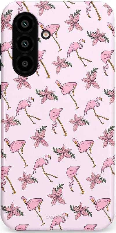 Casetastic hoesje geschikt voor Samsung Galaxy A36 / Samsung Galaxy A56 - Dubbellaagse bescherming - Tropisch Roze Flamigo Bloemen Paradijs - Fashion Case - Lichtgrijs Wit Lichtroze