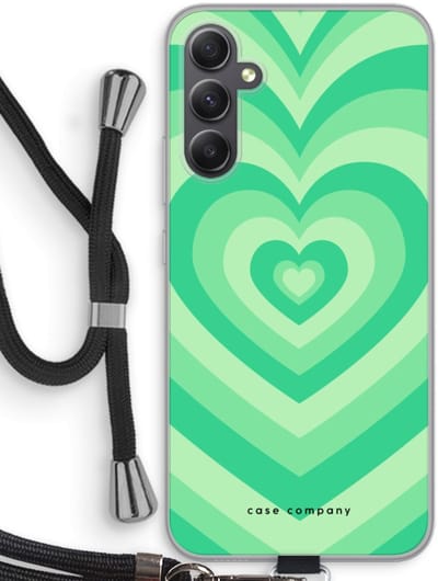Case Company® - Hoesje met koord geschikt voor Samsung Galaxy A34 hoesje met Koord - Hart Groen - Telefoonhoesje met Zwart Koord - Bescherming aan alle Kanten en Over de Schermrand