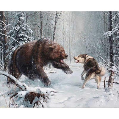 Broderie diamant 5D Ours et loup Peinture diamant à faire soi-même Point de croix 20X30CM black