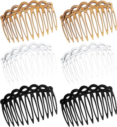 Set van 6 Franse Haarkammen voor Vrouwen - Decoratieve Kammetjes van Hars in Zwart/Wit/Bruin, Kleine Haarclips voor Styling, Bruid en Dagelijks Gebruik