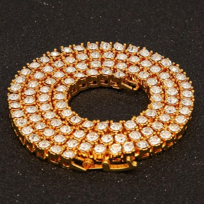 Hip-Hop Ketting Mannen Legering Strass Een Rij Tennisketting Goud Zilver Eenvoudig Wild Ketting brown