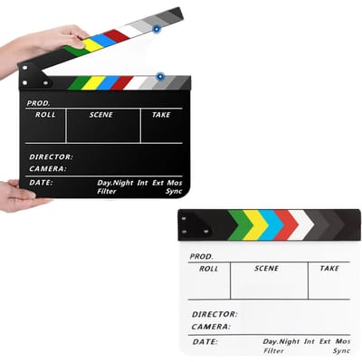 2 Pièces Claquettes Professionnelles en Acrylique avec Barres de Couleur, Claquettes Magnétiques, Claquettes pour Tableau Noir, Conception de Tableau Blanc pour Cinéma