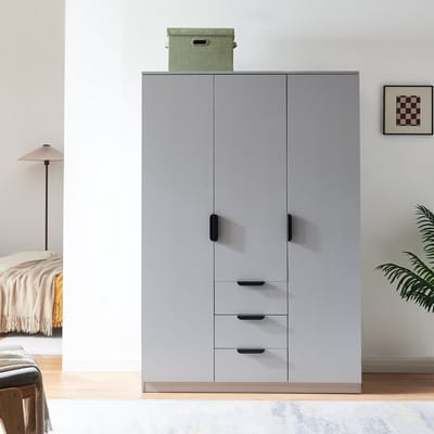 Kledingkast Eiselfing 176x120x52 cm met 4 vakken en 3 lades grijs [en.casa]