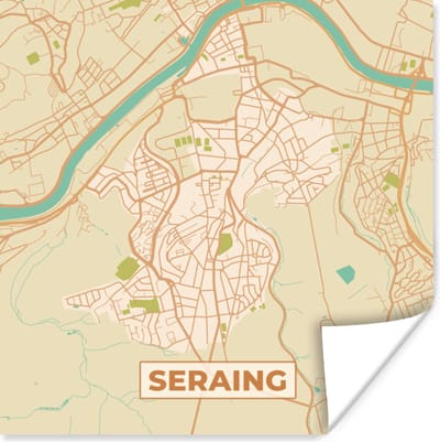 Poster Vintage - Kaart - Seraing - Plattegrond - Stadskaart - 100x100 cm XXL
