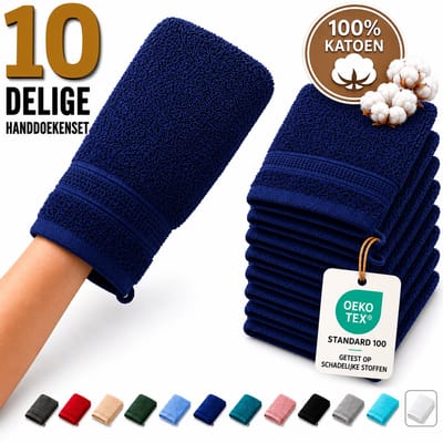 Komfortec Set van 10 Washandjes - 16x21 cm - 100% Zachte Katoen - Badstof - Sneldrogend, Marineblauw
