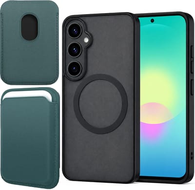 Hoesje + Pasjeshouder geschikt voor Samsung Galaxy A27 5G - Portemonnee geschikt voor MagSafe - Magnetisch - Pasjes Houder - Creditcardhouder - Turqoise