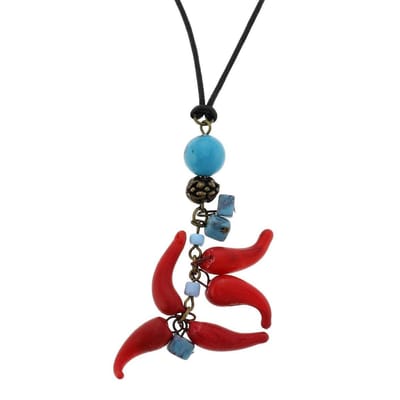 Behave® Korte Ketting - Rode en Blauwe Hangers - Nikkelvrij