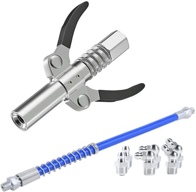 Vetspuitconnector - Snelontgrendeling - Vetnippel-eindconnector, dubbele handgreep + 30 cm slang + 6 * M10 vetnippels - voor vetspuit 1/8 inch NPT-connector, 8 stuks- Belle's products