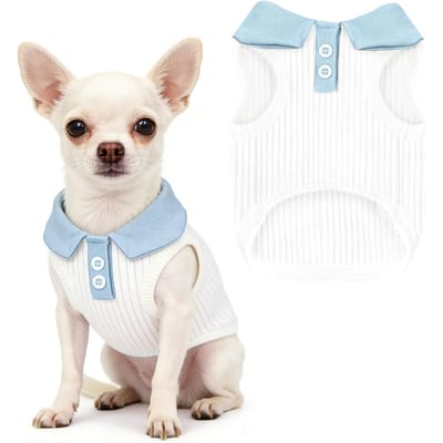 T-shirt pour petit chien Col bordeaux T-shirt extensible pour chien Respirant Débardeur cool pour chien Teckel Bouledogue français Chihuahua Vêtements (Blue,XS（old）) bleu