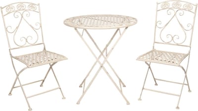 Clayre & Eef Bistroset Bistrotafel Bistrostoel 3-delig Ø 70x76 cm Wit IJzer