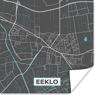 Poster Stadskaart – Grijs - Kaart – Eeklo – België – Plattegrond - 100x100 cm XXL