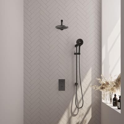 Brauer Gunmetal Edition Thermostatische Regendoucheset Inbouw - Hoofddouche 20 cm - Rechte Wandarm - 3 Weg - Handdouche 3 Standen - Doucheslang - Geintegreerde Glijstang - Gunmetal