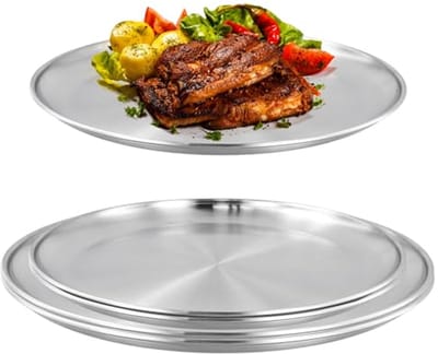 Set van 5 Ronde Roestvrijstalen Borden, 26 cm en 30 cm, Duurzaam Tafelgerei voor Kamperen en Feestjes