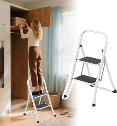 Froadp 2-treden metalen ladder, opvouwbare ladder, opstapje, antislip trapladder, multifunctionele ladder, opvouwbaar opstapje, opstapladder, sta-ladder tot 150 kg, zwart-wit