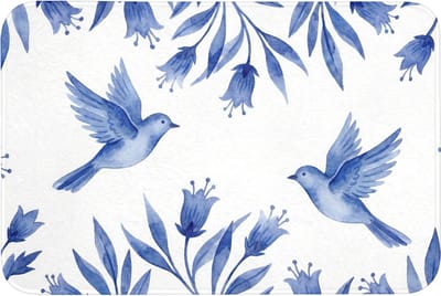 WC mat 90x60 cm - Antislip - Modern - Vogels - Delfts - Blauw - Toiletmat - Vloermat - Douchemat - Toilet tapijt - Toiletmatten
