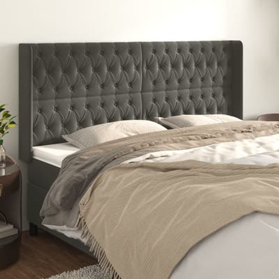 vidaXL - Hoofdbord - met - randen - 183x16x118/128 - cm - fluweel - donkergrijs