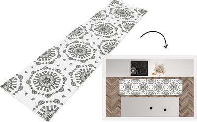 Keukenloper - Loper keuken - Mandala - Patronen - Zwart Wit - 200x50 cm - Keukenloper vinyl