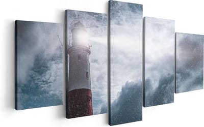 Artaza Canvas Schilderij Vijfluik Vuurtoren tijdens de Regen Storm - 100x50 - Foto Op Canvas - Canvas Print