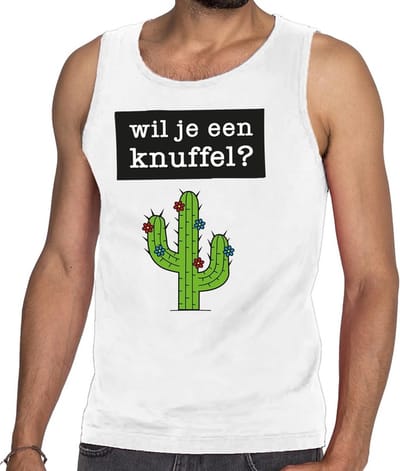 Wil je een Knuffel tekst tanktop / mouwloos shirt wit heren - heren singlet Wil je een Knuffel? S