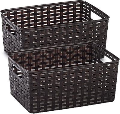 Plasticforte Opbergmand - 3x stuks - Kastmand - rotan kunststof - donkerbruin - 6 Liter - 19 x 29 x 13 cm