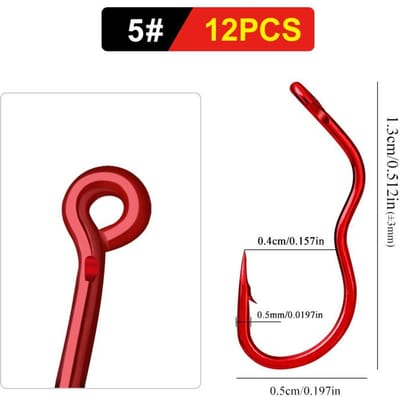 Nieuwe Uitvinding Maat 6 #-13 #12 stks/pak Koolstofstaal Vishaken Scherpe Prikkeldraad Zelf-omkeren Haken voor karpervissen 5# rood