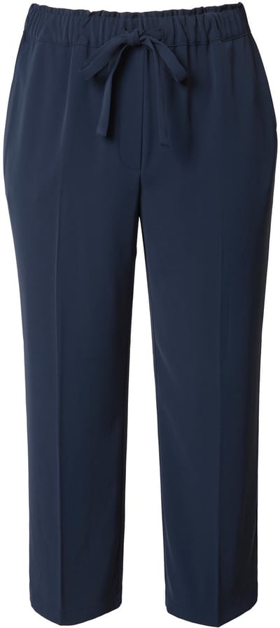 Ulla Popken - Dames - 7/8-broek persplooien elastische tailleband strikbandje - Marine - Maat 44