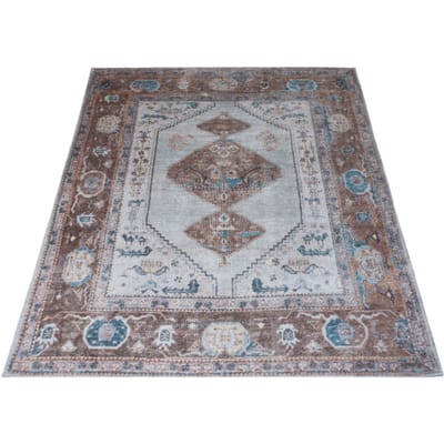 Vloerkleed Karaca Blue/Brown 06 - 200 x 290 cm - Laagpolig Vloerkleed – Vintage / Klassiek Design