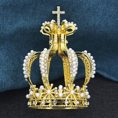 Vintage Barok Koninklijke Koningin Kroon Strass Kruis Tiara's en Kronen voor Vrouwen Feest Prom Diadeem Sieraden Ornamenten beige