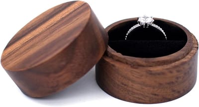 Ronde houten ringdoos met helder venster - en fluwelen binnenvoering - 2 slot sieradenbox - perfecte cadeau-doos voor verloving - bruiloft - jubileum - elegant en vintage
