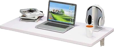 Opvouwbare Wandtafel - Klapbureau Laptoptafel - Ruimte Besparen - Glad Pianolak Afwerking - 60x30cm - Ivoorwit