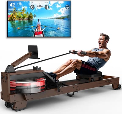 HOB Roeitrainer - Inklapbaar Ruimte Besparend - Bluetooth & Tablet houder - Hout kleur - LED-display en Compatibele app - Roeiapparaat Voor Thuis - Opvouwbaar