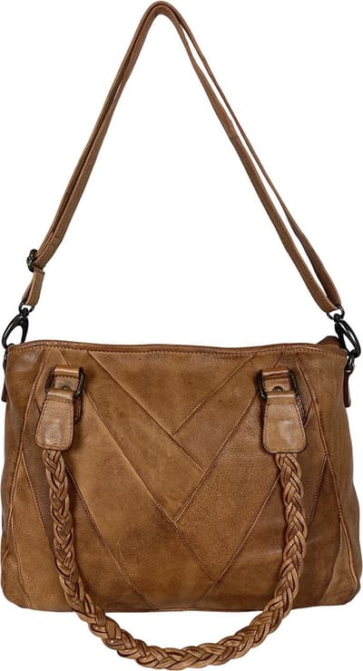 Dames Tassen - Schoudertas Dames - Handtas - Gewassen Leer - Cognac - Crossbody Tas Dames