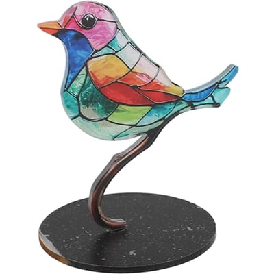 Oiseaux sur une branche, ornements artisanaux en acrylique, statue d'animal plate et colorée, décoration pour bureau gray