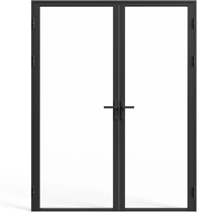 Vente-unique Omkeerbare dubbele deur in aluminium en gehard glas - 2 x H204 x B83 cm - Zwart - LOXTON