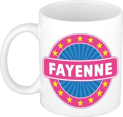 Bellatio Decorations - Fayenne voornaam - koffiemok - beker - wit/roze - 300 ml - Cadeau - Dames - Collega - Moederdag - Verjaardag