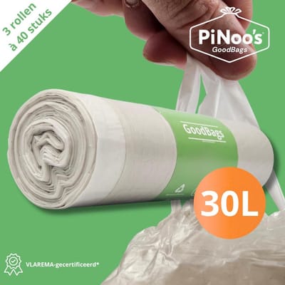 GoodBags Vuilniszakken 30 Liter | 120 zakken - Trekband | 100% Gerecycled LDPE | 27 My | 46×76 cm - Trekbandzakken 30 Liter, geschikt voor Brabantia Vuilniszakken 30 Liter O, Geschikt voor Brabantia met code O en simplehuman code G
