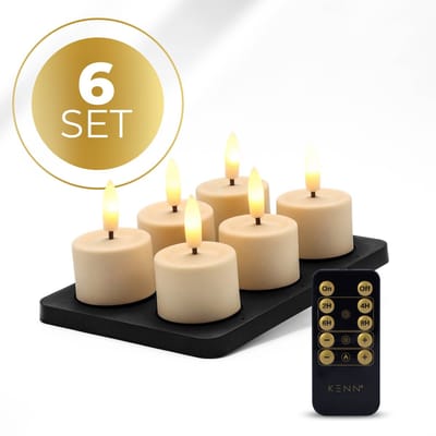 KENN® GlowPro™ Oplaadbare Waxinelichtjes – Tot 350 Branduren – Set van 6 – Ivoor – Met Afstandsbediening – Magnetisch Oplaadstation – Timer – Realistische Wax Look & Feel – LED Waxinelichtjes – Oplaadbare Theelichtjes – Oplaadbare Kaarsen – Horeca