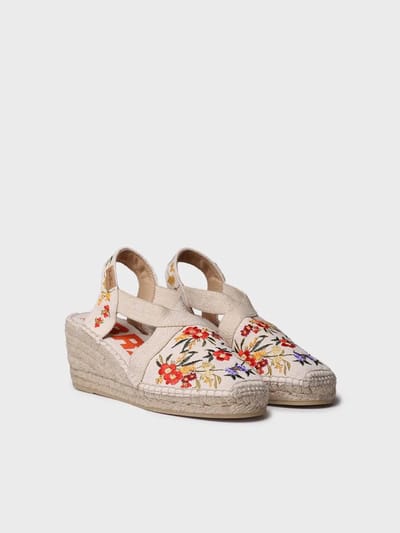 Espadrille met sleehak voor dames en veelkleurig borduurwerk | MONTJOI