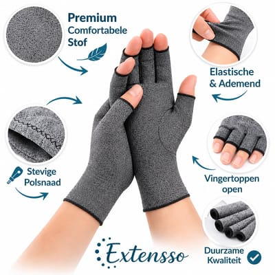 Therapeutische handschoenen | Extensso® | kleur Grijs | Maat S | De enige echte | Compressie Handschoenen | 88% cotton, polyester, 12% spandex