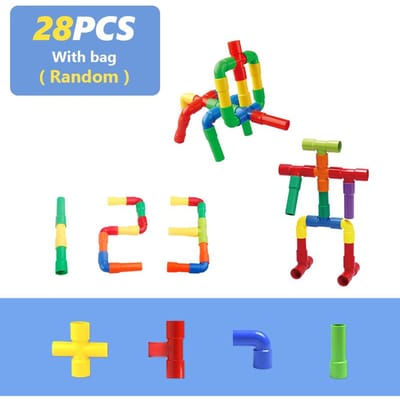 1/21-144 STUKS Pijp Bouwstenen DIY 3D Race Stenen Educatief Speelgoed voor Kinderen Monteren en Invoegen Spel gray