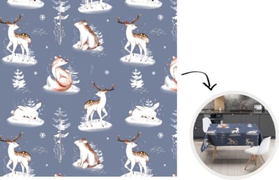 Tafelkleed - Tafellaken - 180x180 cm - Winter - Beer - Hert - Vos - Binnen en Buiten