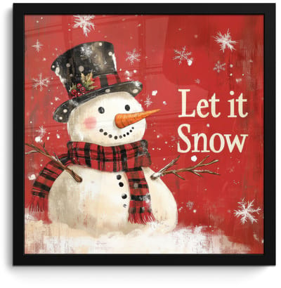 Poster in lijst - Fotolijst 40x40 cm - Posters - Sneeuwpret - Winter - Sneeuwpop - Posterlijst zwart - Decoratie - Wanddecoratie woonkamer - Muurdecoratie slaapkamer