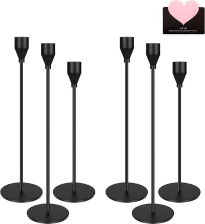 Set van 6 zwarte kaarsenhouders - verschillende afmetingen 33-29-24 cm - kaarsenstandaard voor bruiloft - hoge kandelaar voor woonkamer en dinerornamenten in html-formaat vloerkandelaar