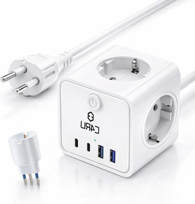 Stekkerdoos Kubus - Meervoudig stopcontact - Apparaten opladen - 7-in-1 ontwerp - 1.5 meter kabel - Wit