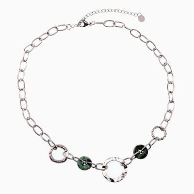 Schakelsketting met Natuursteen Groen - 14K Witgoud Verguld RVS - Dottilove Dames Ketting