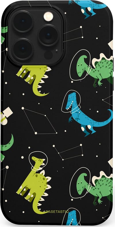 Casetastic hoesje geschikt voor Apple iPhone 14 Pro Max - MagSafe - Dubbellaagse bescherming - Dino in de sterren - Fashion Case - Zwart Groen