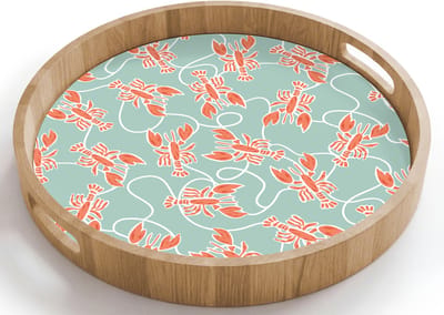 Dienblad rond 40x40 cm - Schootdienblad hout - Kreeft - Groen - Patroon - Borrelplank rechthoek - Plateau houten dienbladen